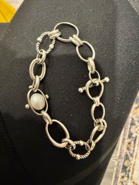 Michael Bromberg Vintage Sterling Silver Link Bracelet with Pearl Accent